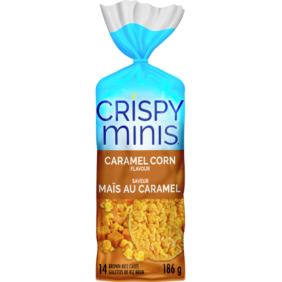 Quaker Crispy Minis Caramel Corn Flavour Large Brown Rice Cakes 186 g, $1.75/100g