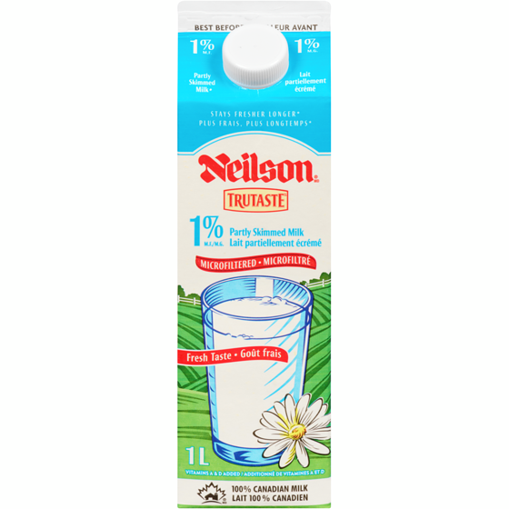 Neilson 1% Microfiltered Milk 1 l, $0.44/100ml