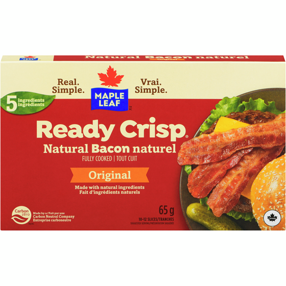 Maple Leaf Bacon naturel tout cuit en tranches Ready Crisp 65 g, 12,31 $/100g