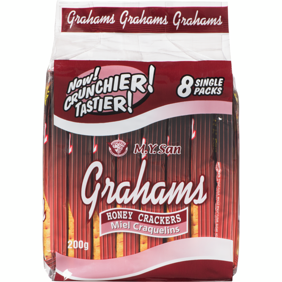 M.Y. San Grahams Honey Graham Crackers 200 g, $1.25/100g