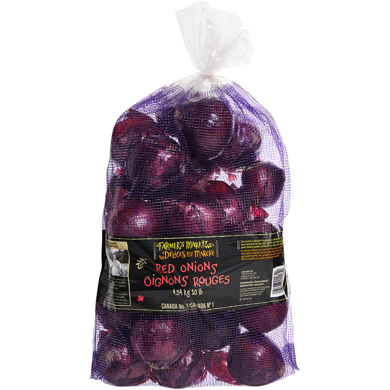 Délices du Marché Oignons rouges, sac de 10 lb 4.54 kg, 0,22 $/100g