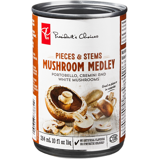 President's Choice Pieces & Stems Mushroom Medley 284 ml, $0.70/100ml