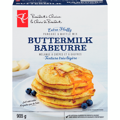 President's Choice Extra-Fluffy Buttermilk Pancake & Waffle Mix 905 g, $0.42/100g