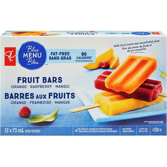 PC Menu Bleu Barres aux fruits, orange, framboise et mangue 12x75.0 ml, 0,83 $/100ml
