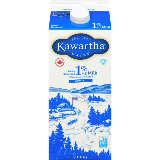 Kawartha Milk, 1% 2 l, $0.29/100ml