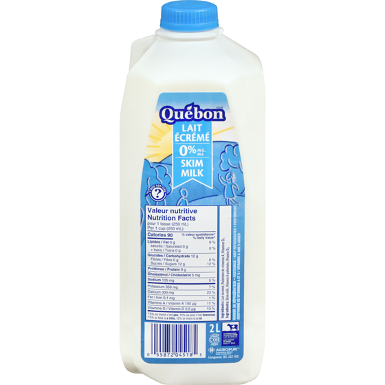 QUÉBON Lait 0% sans gras écrémé (2L) 2 l, 0,21 $/100ml