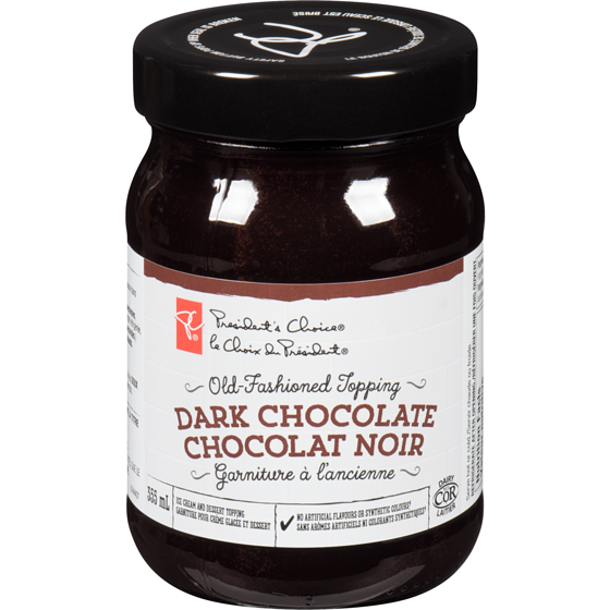 President's Choice Old Fashioned Dark Chocolate Ice Cream & Dessert Topping 355 ml, $1.97/100ml