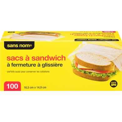 Sans Nom Sacs à sandwich avec fermeture à glissière 100 ea, 0,03 $/1ch