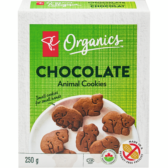 PC Organics Organics Chocolate Animal Cookies 250 g, $1.80/100g
