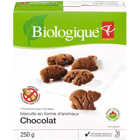 PC Biologique Biscuits en forme d’animaux au chocolat Biologique 250 g, 1,80 $/100g