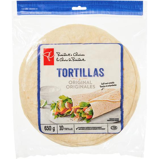 President's Choice Original Tortillas 650 g, $0.61/100g