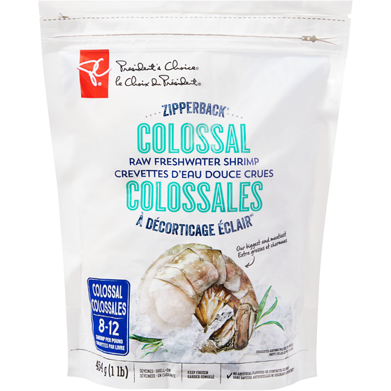 le Choix du Président Crevettes d’eau douce crues colossales à décorticage éclair 454 g, 4,51 $/100g