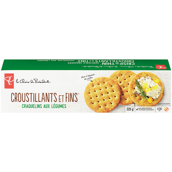 le Choix du Président Craquelins aux légumes croustillants et fins 225 g, 1,55 $/100g