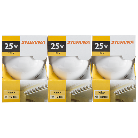 Sylvania G25 25W Light Bulbs, White 3 ea, $2.17/1ea