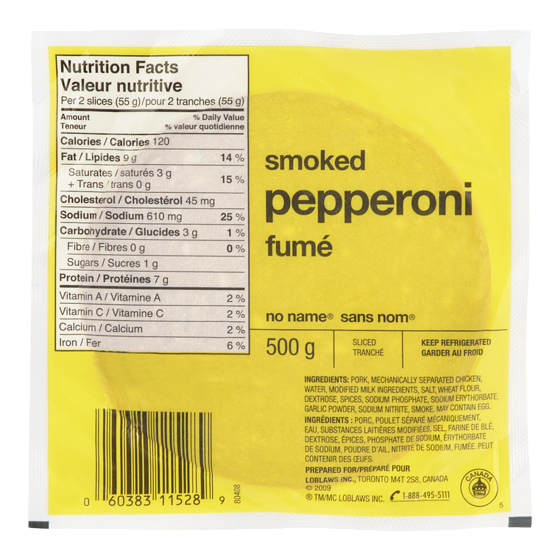 No Name Pepperoni, Sliced 500 g, $12.00/1kg $1.20/100g