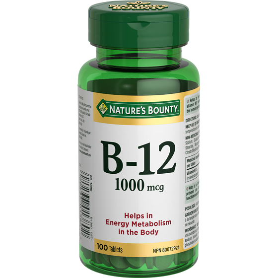 Nature’s Bounty Vitamine B12, 1 000 mcg, comprimés 100 ea, 0,18 $/1ch