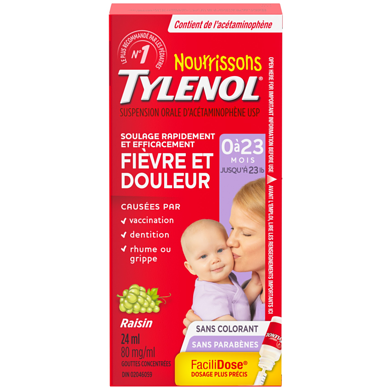 Tylenol Gouttes pour nourrissons, Fièvre et douleur, Raisin sans colorant 24 ml, 37,46 $/100ml