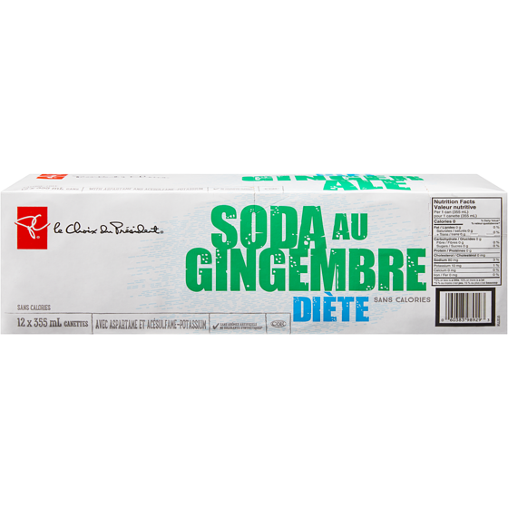 le Choix du Président Soda au gingembre diète, 12 canettes 12x355.0 ml, 0,16 $/100ml