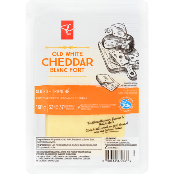le Choix du Président Fromage Cheddar blanc fort en tranches 160 g, 4,69 $/100g