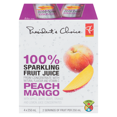 PC 100% Sparkling Fruit Juice, Peach Mango (Case)