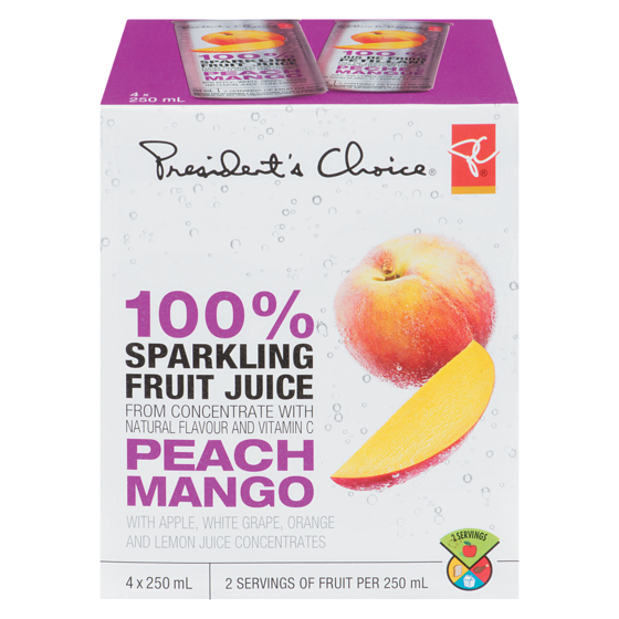 PC 100% Sparkling Fruit Juice, Peach Mango (Case)