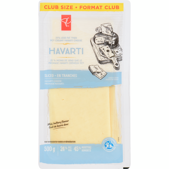 President's Choice Sliced Light Havarti Cheese, Club Pack 500 g, $3.00/100g