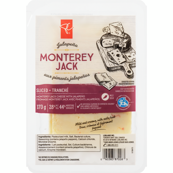 le Choix du Président Fromage Monterey Jack avec piments Jalapeno en tranches 170 g, 4,70 $/100g