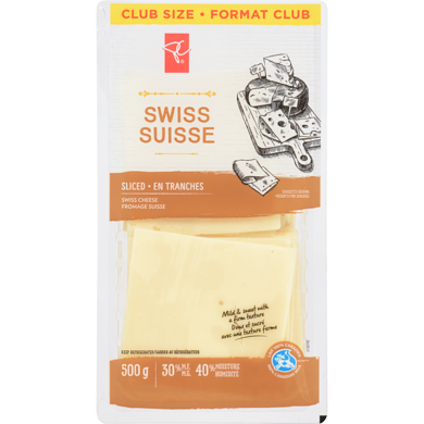 le Choix du Président Fromage Suisse Tranché 30 % M.G. Format Club 500 g, 3,10 $/100g