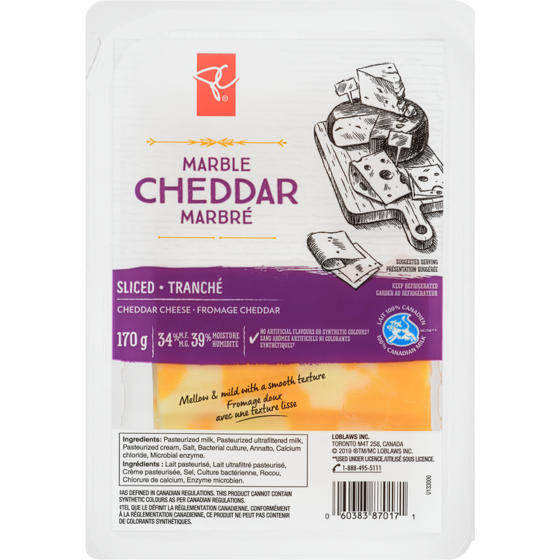President's Choice Sliced Marble Cheddar Cheese 170 g, $4.12/100g