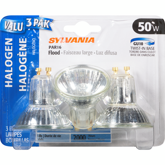 Sylvania Ampoules halogènes GU10 de 50 W à faisceau large 3 ea, 4,00 $/1ch