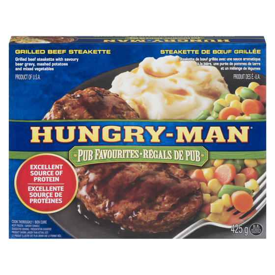 Hungry-Man Beef Steakette Grilled 425 g, $1.48/100g