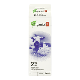 PC Organics Organic 2% Milk 1 l, $0.53/100ml