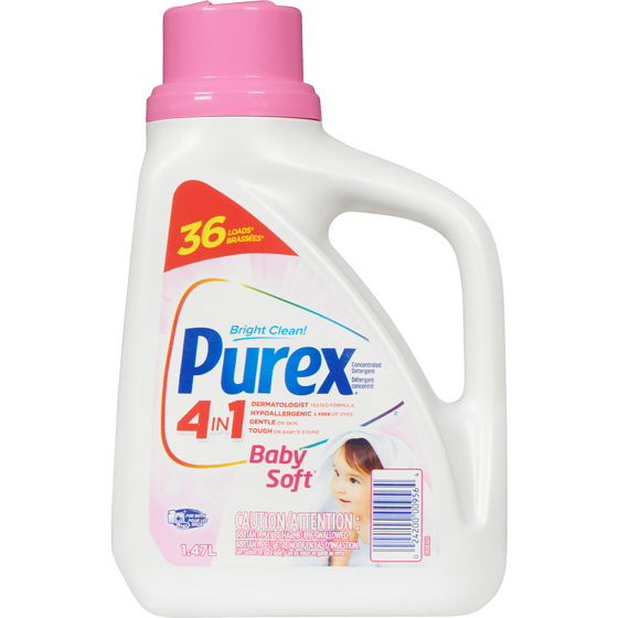 Purex Baby Soft 4 en 1 hypoallergénique détergent à lessive lessive liquide concentrée, 36 brassées 1.47 l, 0,65 $/100ml