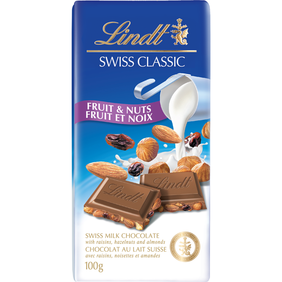 Lindt SWISS CLASSIC Fruit & Nut Milk Chocolate Bar 100 g, $3.99/100g