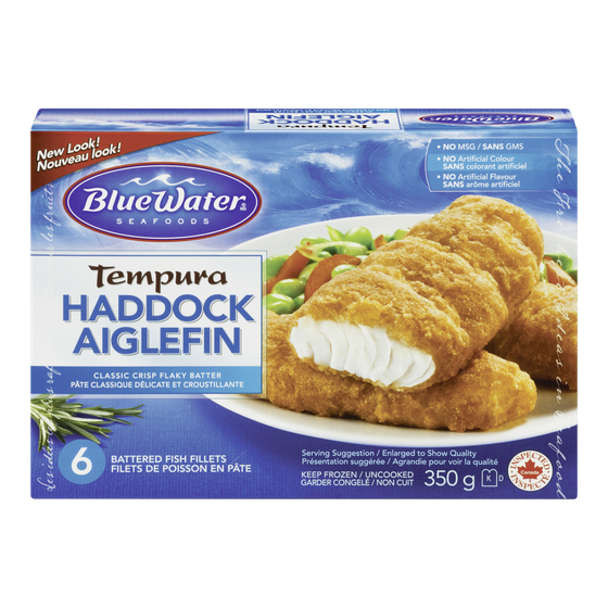 BlueWater Seafoods Filets D'Aiglefin Tempura de 350 g, 2,85 $/100g