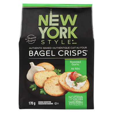 New York Style Bagel Crisps, Garlic 170 g, $2.35/100g