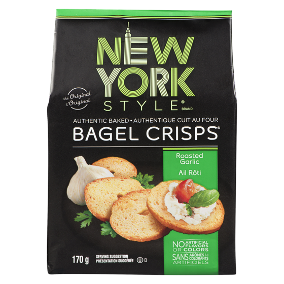 New York Style Bagel Crisps, Garlic 170 g, $2.35/100g