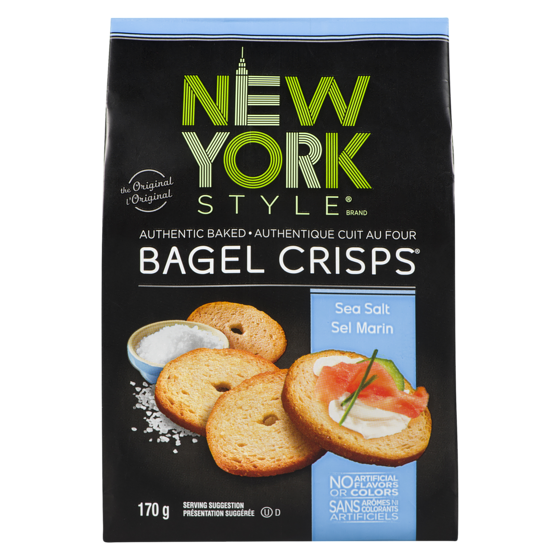 New York Style Bagel Crisps, Sea Salt 170 g, $2.35/100g