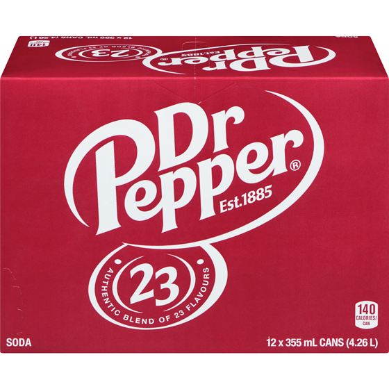 Dr Pepper Soda 12x355.0 ml, $0.21/100ml