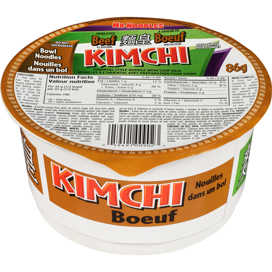 Mr Noodles Nouille Boeuf Kimchi 86 g, 2,31 $/100g