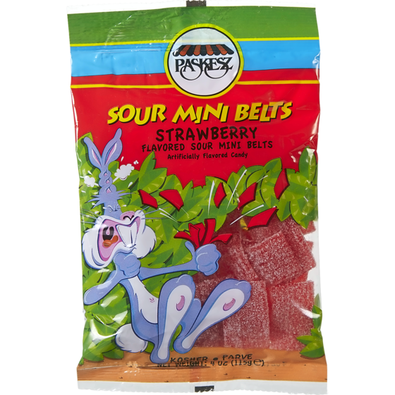 Paskesz Friandise fraise Sour Mini Belts casher 115 g, 5,64 $/100g