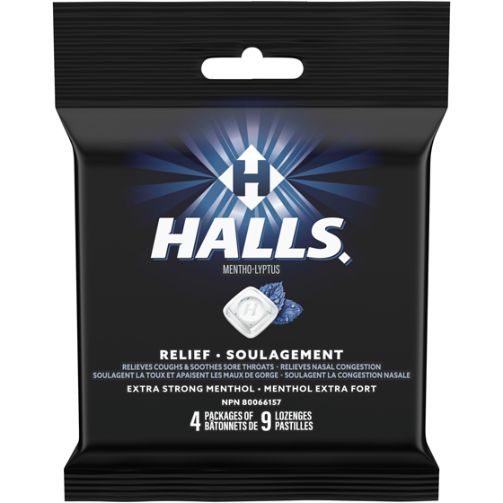 Halls Mentho-Lyptus Extra-fort, 9 pastilles, 4 bâtonnets 4 ea, 1,50 $/1ch