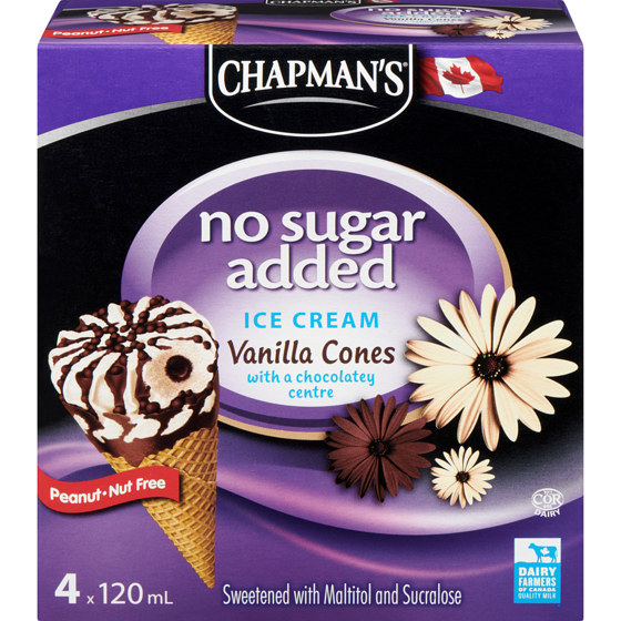 Chapmans No Sugar Added Ice Cream Cone Vanilla  4x120.0 ml, $1.25/100ml