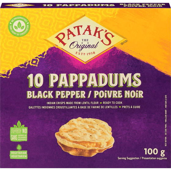 Pataks Pappadums Black Pepper 100 g, $4.29/100g