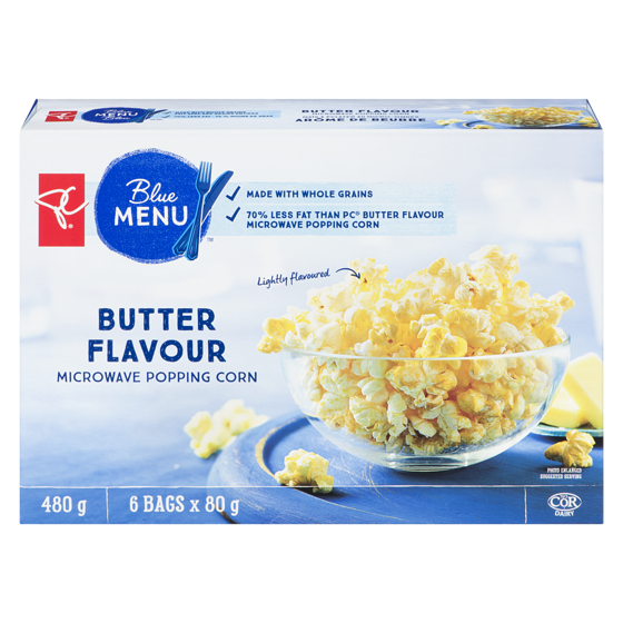 PC Blue Menu Butter Flavour Microwave Popping Corn 6x80.0 g, $1.00/100g