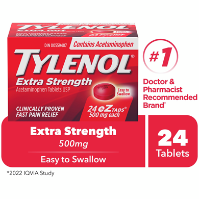 Tylenol 500 Mg EZ Tablets, Extra Strength 24 ea, $0.29/1ea