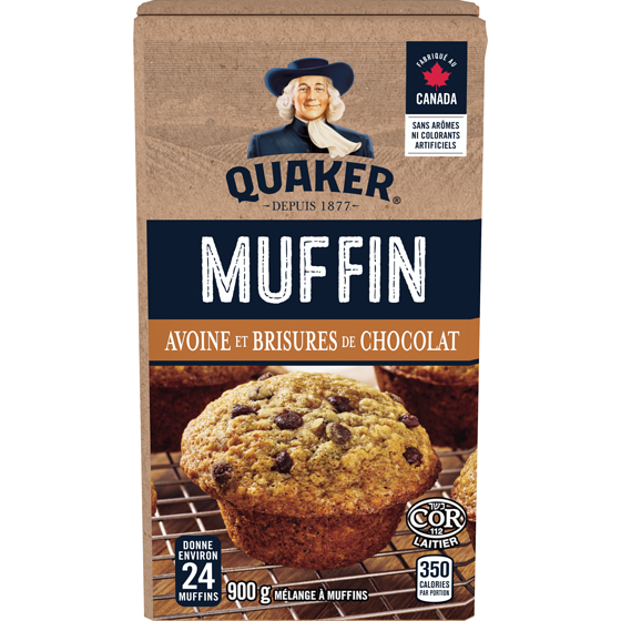 Quaker Mélange à muffins aux flocons d'avoine brisures de chocolat 900 g, 0,72 $/100g