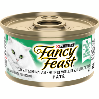 Purina Fancy Feast Festin de Morue de Sole et de Crevettes, Nourriture Humide pour Chats 85 g 85 g, 1,29 $/100g
