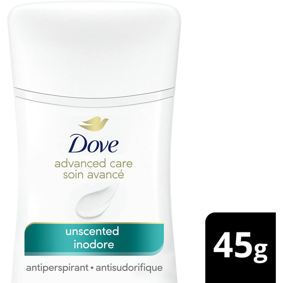 Dove Advanced Care Unscented Deodorant for Women 45 g, $12.20/100g