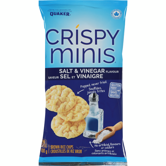 Quaker Crispy Minis Croustilles de riz brun Saveur Sel et vinaigre 100 g, 3,25 $/100g